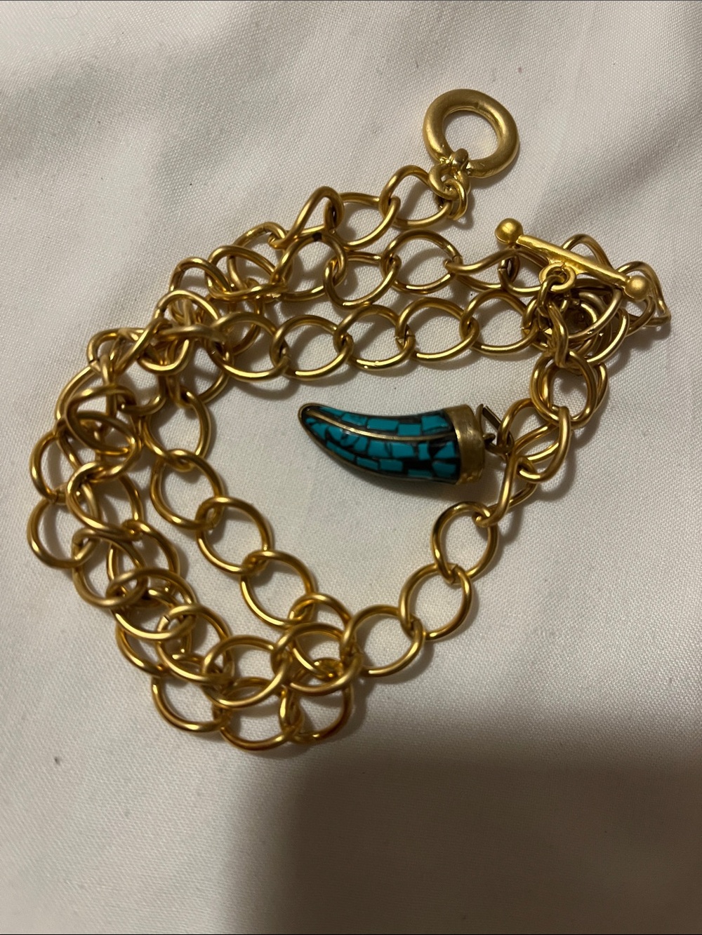 Turquoise inlaid  necklace gold tone
